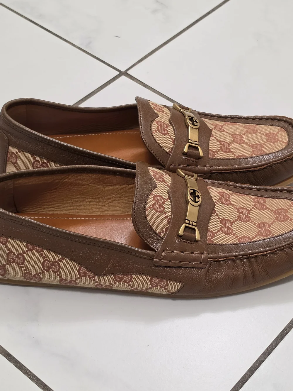 Gucci GG Canvas Leather Horsebit Loafers, 11